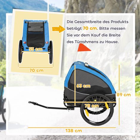 Remorque pliable pour chien avec réflecteurs, fenêtre en filet, roues, porte, fanion de sécurité pour chiens jusqu'à 20 kg, 138 x 70 x 89 cm, bleue (1/5)