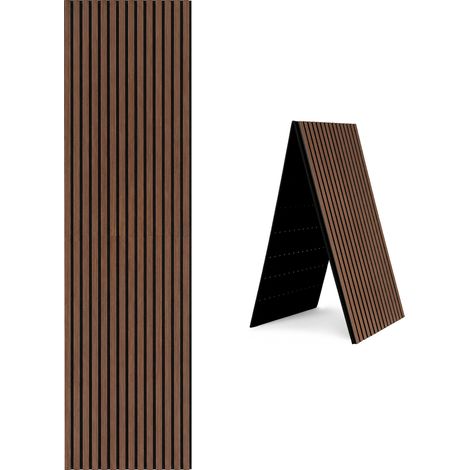 Jiubiaz Pannello fonoassorbente legno 240x60 cm pieghevole, doghe su feltro, rivestimento parete, assorbimento acustico, Noce, 2 pz (1/5)