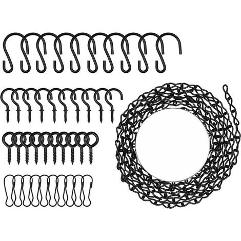 Chaîne de Panier Suspendu,Chaîne en Métal de Suspension,5 m Chaîne de Suspension avec Crochets,Clips,Crochet à Oeil à Vis,pour Mangeoires,Billboard,Cage à Oiseaux,Lanternes,Jardinières,Noir (1/5)