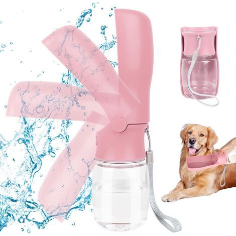 Selbstgemachte Hunde-Trinkflasche – 180° tragbar – Trinkflasche für Hunde zum Wandern – Pink, 350 ml (1/5)