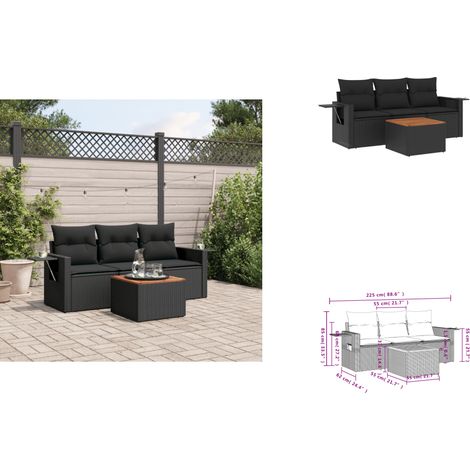 Salon de jardin 4 pcs avec coussins noir résine tressée - Ensemble Salon De Jardin - Meuble Extérieur - Résine Tressée - Rotin Synthétique - Mobilier De Jardin (1/3)