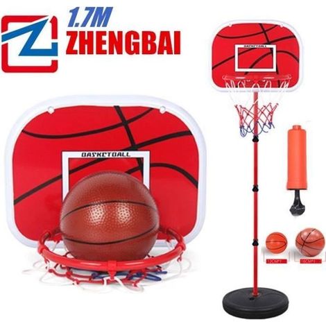 PANIER BASKET SUR PIED + BALLON JEU JOUET POUR ENFANT AJUSTABLE EN HAUTEUR TRANSPORTABLE EN VALISE - 1.7m (1/2)