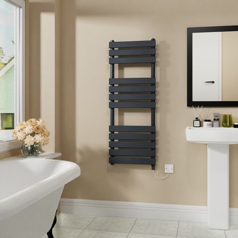 Electric Flat Heated Towel Rail Radiator Sand Grey 1200x450 600W (1/5)