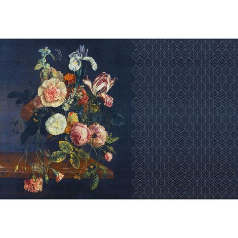 Papier peint panoramique nature bleu nuit Tapisserie bleu & rose à fleurs & plantes Papier peint panoramique à motifs géométriques idéal salle à manger (1/2)
