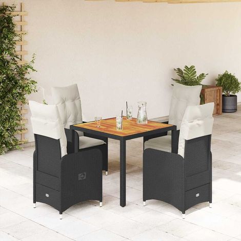 5-tlg. Garten-Bistro-Set mit Kissen Schwarz Poly Rattan (1/5)