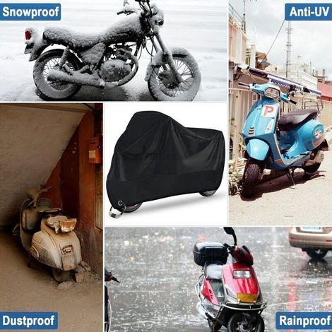 Housse Moto Exterieur,Bache Moto Etanche Hiver Eté 210D Oxford XXL avec Trou de Serrure, Protection de Poussière Neige Pluie Vent UV Scooter Vélo 245x105x125cm Noir MotoCover-B-210T-XXL (1/5)