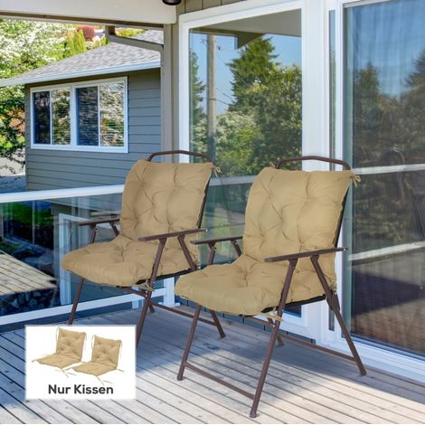 Lot de 2 coussins de chaise 98 x 50 x 8 cm à liens, polyester kaki, OKMYHOME (1/5)