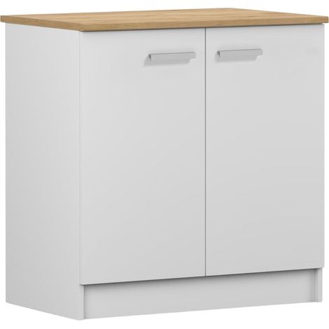 Wandhängender Küchenschrank – Küchenschrank – Mattweiß – 80 x 49 cm – Küchenschrank – Schrank mit Arbeitsplatte aus roher Eiche (1/5)