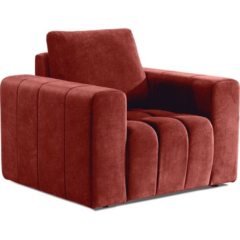 Fauteuil moderne capitonné LARKO tissu-Rouge tomette (1/2)