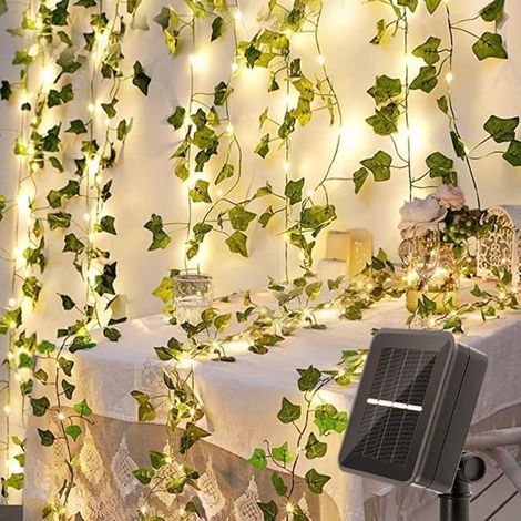 Guirnalda de luces solares para exteriores Bigzom, 2 m de luces solares con forma de hoja, 120 LED y 8 modos de luz, para jardín, patio, balcón, fiestas. (1/5)