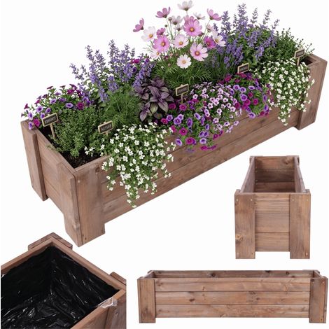 MODO24 Jardinière en bois de pin, bac à fleurs/potager pour fleurs, herbes et légumes, jardin/balcon/terrasse,30x137x33 cm, marron