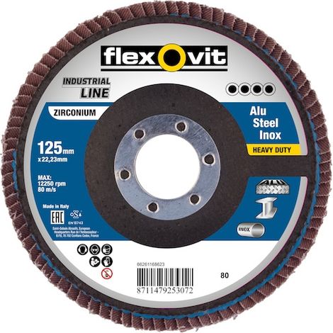 Disque à lamelles INDUSTRIAL LINE HEAVY DUTY - Ø 125 mm - Grain 80 - FLEXOVIT