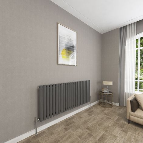 SKY Bathroom 600x1416mm Anthracite Single Oval Column Radiator Horizontal Central Heating Rad