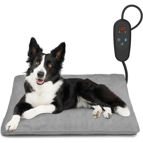 Tapis Chauffant pour Chien et Chat 45 x 75 cm - Réglage 6 Températures, Minuterie 24h, Arrêt Automatique, Câble Anti-Morsure - Gris (1/5)