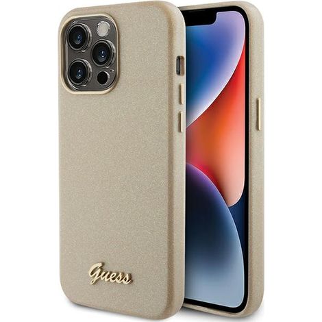 Funda rígida Guess GUHCP15XPGMCSD para iPhone 15 Pro Max de 6,7 pulgadas, color oro/oro claro, con purpurina y diseño brillante. (1/5)