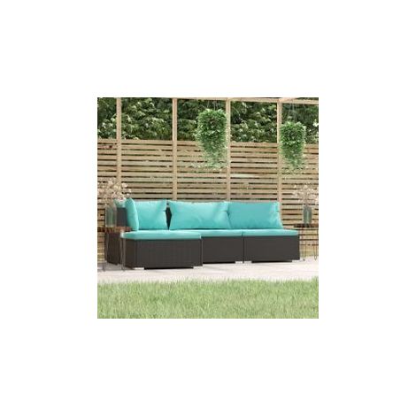 Salon de jardin 4 pcs avec coussins Noir Résine tressée (1/5)