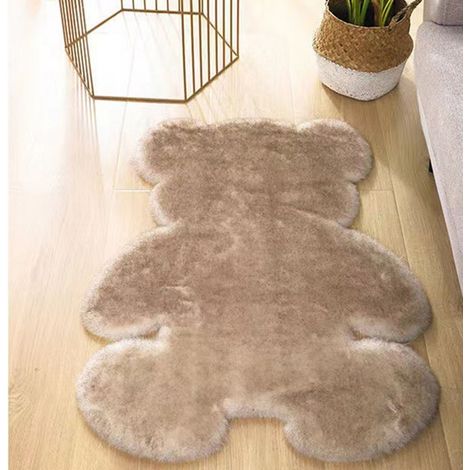 Tapis en fausse fourrure de lapin pour chambre d'enfant, canapé, salon, baie vitrée, tapis ours en fausse fourrure de lapin, couleur kaki, 45 x 60 cm (1/5)