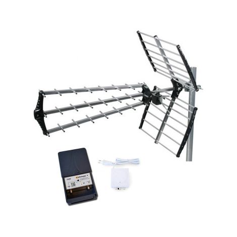 Pack HDSAT Antenne TNT Trinappe Prémontée Gain 18 dB + JOHANSSON Kit Préampli de Mât (1/3)