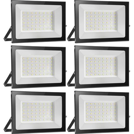6 projecteurs led extérieurs, 50 w, 5000 lm, 6000 k, ip65, spots d'éclairage pour jardin, garage et cour