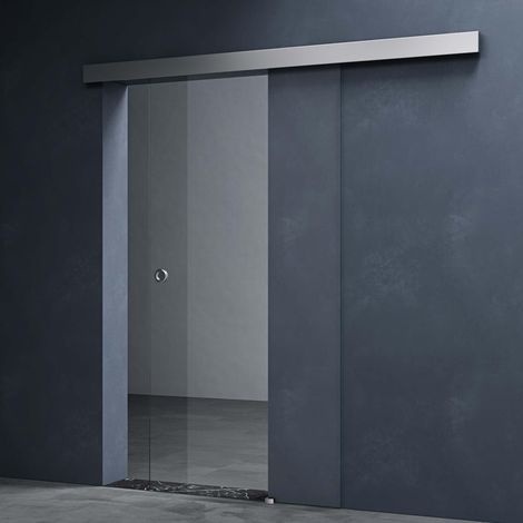 Mai & Mai Porta Scorrevole in Vetro 102.5x205cm, Porta Scorrevole in Vetro Trasparente 8mm con Binario e Maniglia Rotonda per Bagno Cucina Studio Ufficio, Amalfi TS19-1025 KMG (1/5)