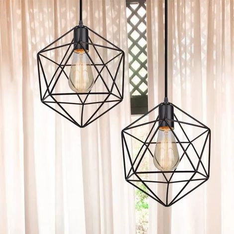 U-DO LOT DE 2 Rétro Suspension Filaire Réglable Lustre Plafonnier Cage en Fer Noir Vintage Industriel (1/4)