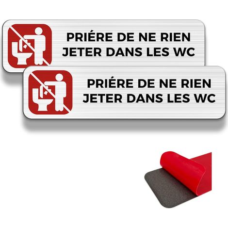 panneau d'avertissement toilettes, 2 étiquettes d'avertissement, 19×5 cm, intérieur/extérieur, panneau aluminium, avec autocollant adhésif (NE RIEN JETER DANS WC) (1/5)