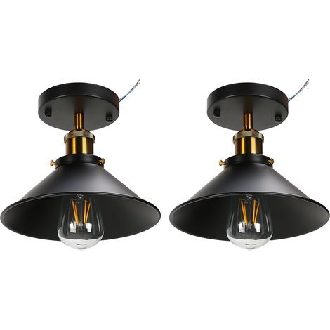 Industrial black wrought iron ceiling light E27, lamp for farmhouse kitchen hallway, 85 to 240V (1/5)