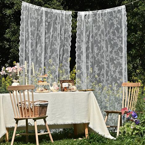 Rideaux en Voile à Dentelle Blancs 2 Pièces 150 × 180 cm, Rideau de Fenêtre Moderne, pour Salon Chambre Cuisine Décor (1/5)