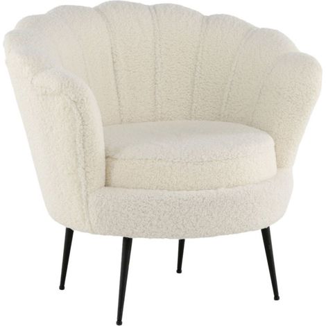 Fauteuil Coquillage Bouclette "Calais" 83cm Blanc (1/5)