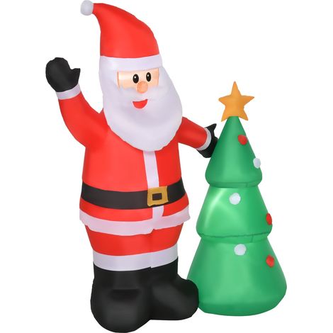 Babbo Natale Gonfiabile con Albero H150 cm Luminoso con LED Rosso (1/5)