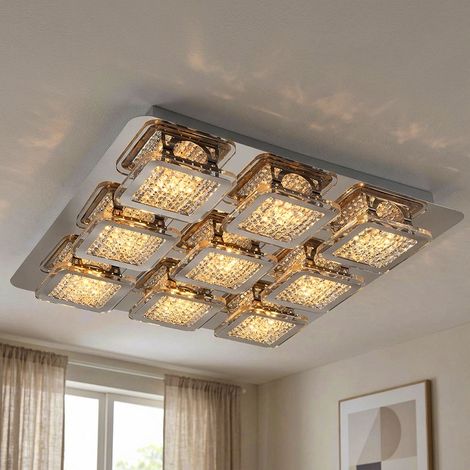 Plafonnier moderne Lampe de salon LED design cristaux carrés, métal, plastique, LED 45W 4950lm 3000K blanc chaud, LxlxH 40x40x6,5 cm (1/5)