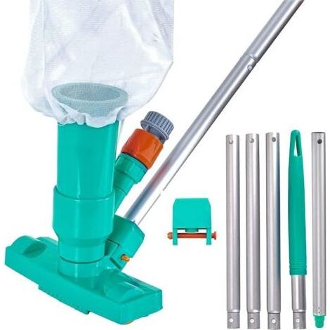 Aspirateur de piscine, kit d'entretien portable avec perche en aluminium, aspirateur sous-marin, sac en filet – idéal pour nettoyer les feuilles et les saletés des bassins et fontaines. (1/5)