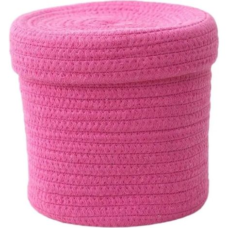 Panier de rangement tressé en corde de coton avec couvercle, 14,5 x 14 cm, rouge rose. Idéal pour trier au salon, - Rose 14,5cmx14cm (1/5)