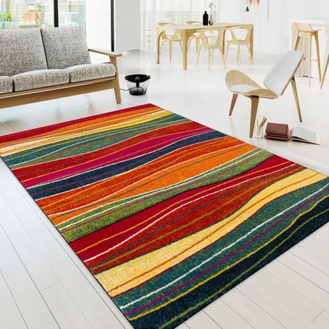 Kurzfloriger Wohnzimmerteppich, mehrfarbiges abstraktes Muster, moderner Vintage-Stil, 120 x 170 cm (1/5)
