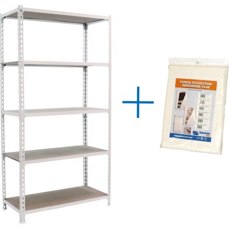 SimonRack Scaffale Portaoggetti, 1800x900x300 mm, 5 Ripiani in Legno, Portata 150 kg per Ripiano, Scaffale da Garage, Bianco/Legno – Maderclick