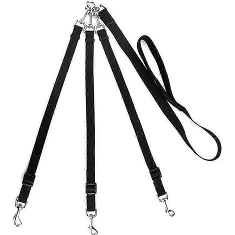 Laisse pour chien à 3 points d'attache, en nylon avec coupleur réglable, sans détachement, pour plusieurs chiens, chats et chiots (noir) JP (1/5)