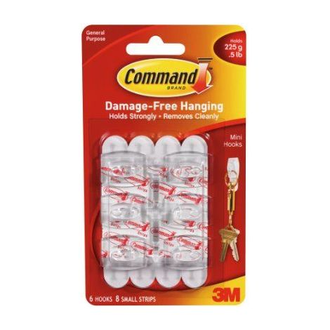 Command Crochets et Bandes, Mini, Blanc - 6 Crochets et 8 Bandes Adhesives - Accrochage sans Dommage