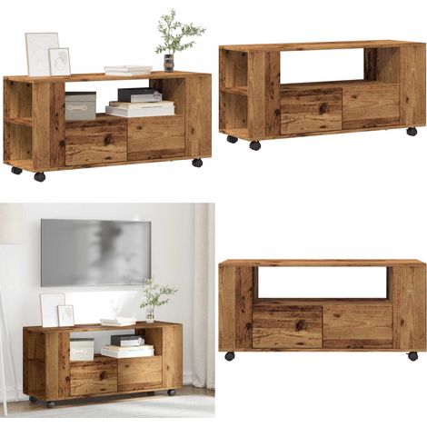 vidaXL TV-Schrank mit Rollen Altholz-Optik 102x34,5x43cm Holzwerkstoff (1/5)