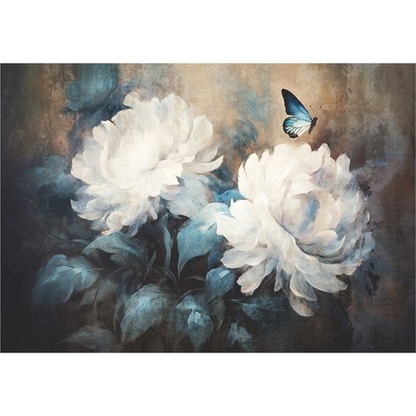 Papier peint à motif floral sur béton, pivoines, décoration murale pour salon – 150 x 105 cm Wallarena (1/4)