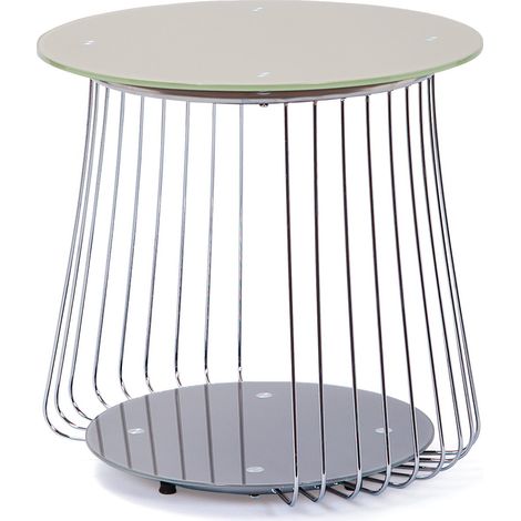 Table basse - Table d'appoint - Table de salon - Structure métallique - Plateau supérieur en verre gris - Pour salon, bureau, chambre - 50 x 50 x 50 cm - Rivoli (1/4)