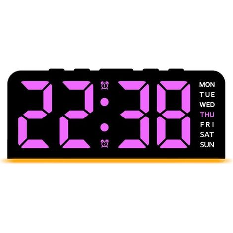Réveil numérique LED avec grand affichage de la date et de la température - Noir/Rose (1/5)