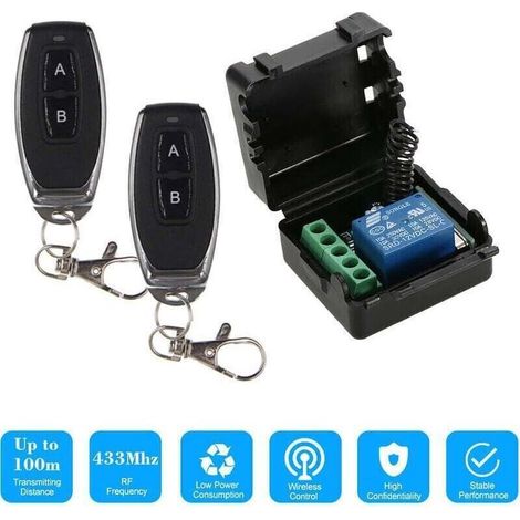 Commutateur à distance sans fil 433MHz 12V 1CH – 2 télécommandes incluses – Portée jusqu'à 100m – Modes momentané et verrouillage (1/5)