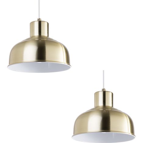 Litecraft Ceiling Pendant Industrial Diner 1 Light Fitting Satin Brass - 2 Pack (1/5)
