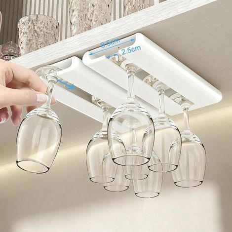 4 Pièces Support à Verre à Vin Suspendu Porteverre Pied sous Armoire SupportVerre a Pied Sans Perage Porte-Verres Blanc (1/5)