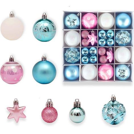 Lot de 42 boules de Noël 3cm/6cm, décorations de Noël incassables à suspendre au sapin, ornements assortis (bleu-rose) (1/5)