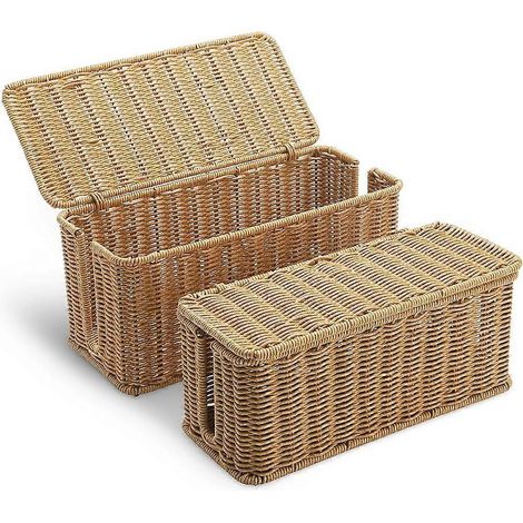 Deux boîtes de gestion des câbles, boîtes de rangement pour câbles en faux rotin tressé à la main, boîtes décoratives pour dissimuler les câbles. (1/5)