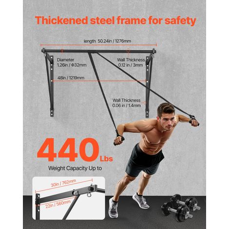 Barre de traction, 1276 mm, barre de fitness murale, profondeur réglable de 55 ou 76 cm, en acier robuste, charge de 200 kg, station d'entraînement pour tractions, pour salle de sport à domicile (1/5)