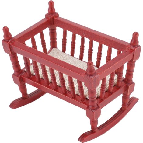 Berceau miniature pour bébé, sûr, en bois rouge vif brillant, pour maison de poupée à l'échelle 1:12. (1/5)