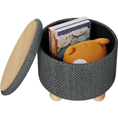 WOLTU PUF PUFF TABURETE BAUL CONTENEDOR DE TEJIDO GRIS OSCURO 39x33 cm (1/5)