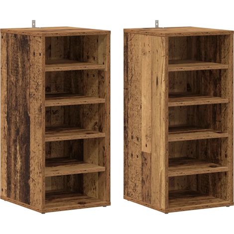 Lot de 2 armoires à chaussures avec 5 étagères ouvertes 32 x 35 x 70 cm en bois d'ingénierie vieux bois (1/5)